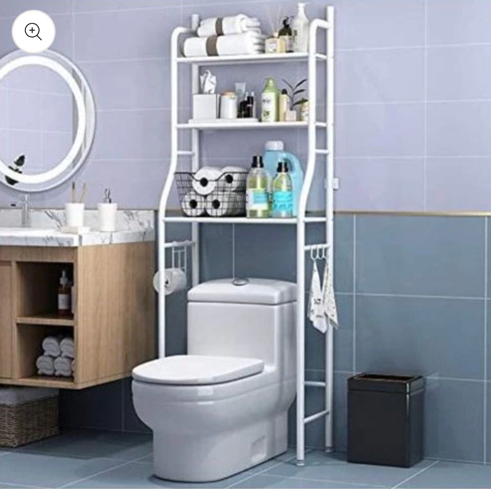 Meuble De Rangement Salle De Bain - Rangement Toilettes Avec Etagere - Blanc